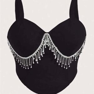 Women’s plus 3XL rhinestone fringe cami sexy top